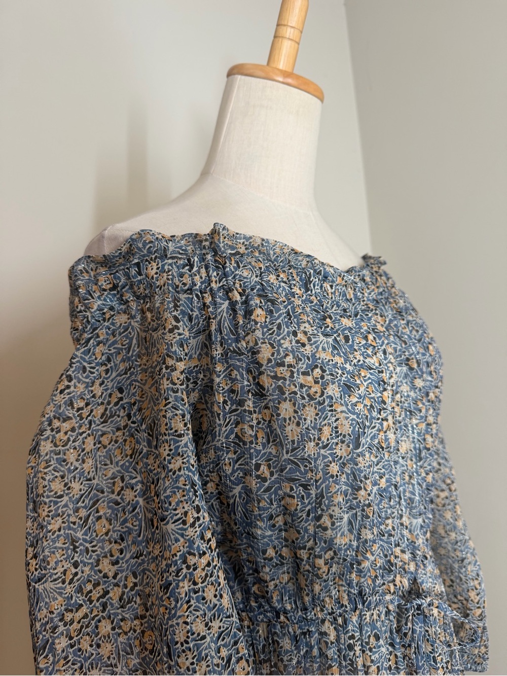 Anthropologie Kira Off-the-Shoulder-SZ 6-Blue Shimmer Peasant Dress Stretchy$198 - Picture 10 of 14